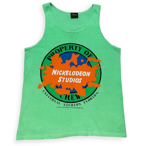 Vintage 1990 Nickelodeon Universal Studios Promo Slime Shirt Bright Green Tank - Picture 1 of 11